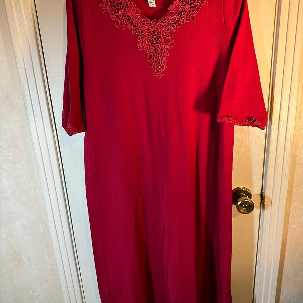 The Pajamagram Company Red Night Gown, W/  Lace around the Neck, Bottom, Sleeve